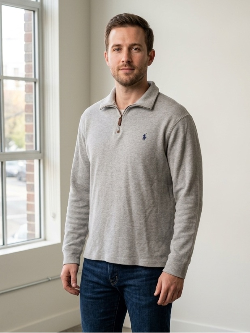 Polo Ralph Lauren Gray Quarter-Zip Pullover Sweater Men’s Large Classic